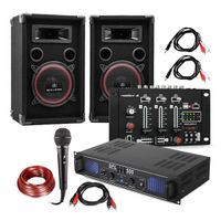 DJ PA Set DJ-14 USB - PA-Verstärker, USB-Mischpult, Lautsprecher-Paar, Karaoke-Mikrofon, Anschlusskabel-Set
