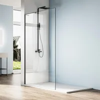 SONNI Duschwand Walk in Duschwande schwarz,100x200cm mit L-Haltestange, 6mm NANO glas