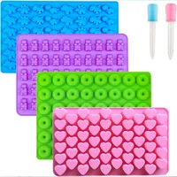4er Pack Gummibärchenformen, Silikon Bonbonformen mit 2 Pipetten, Silikonform Gummibärchen, Bonbonform Silikon für Bonbons, Gelee, Schokolade