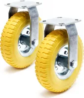 Sada pevných koliesok Wiltec 2x Ø225 mm transportné kolieska široké 58 mm do max. 100 kg na jedno koliesko žlté z pevného materiálu s pevnou konzolou odolné proti prepichnutiu, tichý chod