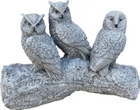 stoneandstyle Steinfigur 3 Eulen auf Baumstamm frostfest Steinguss