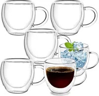 Doppelwandige Gläser | 90 ml mit Henkel | 6 Stück | Latte Kaffee Thermo Becher Tee Thermogläser für Cappuccino Macchiato Tee Kaffeegläser Glastasse