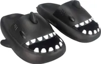 Damen Herren Badelatschen Schaumstoff Badeschuhe Hausschuhe Haifisch Schwarz Gr.38/39