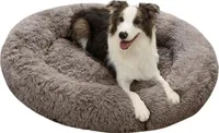 Domarex Gemütliches XXL Hundebett rund für kleine und große Heimtiere,  110 cm, weiches Katzenbett DOGGURU bequem Donutbett für Hunde und Katz - beige