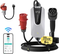 Nabíjecí kabel EV typ 2 16A 11KW 6M, nabíječka EV se zástrčkou CEE, ovládání WIFI/APP Nastavitelný proud, 16A adaptér Schuko na CEE