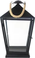 Rivanto® Laterne mit Tau Größe M, L 25 x B 25 x H 45,5 cm, Eisengestell mit Tau, Garten Deko, schwarz, Garten Laterne für draußen