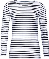 SOLS Damen Marine T-Shirt, gestreift, langärmlig PC2580 (S) (Weiß/Marineblau)