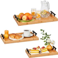 relaxdays Tablett 3er Set aus Bambus