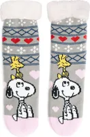 The Peanuts Snoopy Hüttensocken - Haussocken für Damen Kuschelsocken Flauschige Wintersocken warme Frauen Socken Grau/Rosa, Größe:35-38