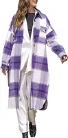 ASKSA Damen Kariertes Lange Hemdjacke Taschen Knöpfen Langarm Holzfällerjacke Mantel, B Violett, M