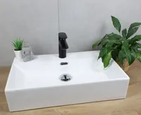 Waschbecken eckig 600x360x130 weiß mit Überlauf Aufsatzwaschbecken Wandmontage ohne Zubehör