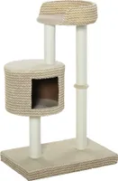 PawHut Katzenbaum Kratzbaum Kletterbaum Katzenkratzbaum, kuschelige Aussichtsplattformen, beige und kaffee, Spanplatte, Plüsch, Jute, 61x41x96 cm