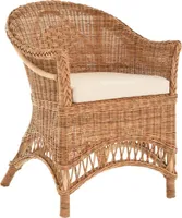 KRINES HOME  Rattansessel Landhaus Flechtsessel aus Natur-Rattan Rattan Sessel Korbsessel Wintergarten (Natur, Mit Polster)