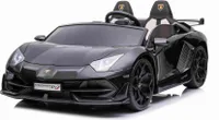 Elektrické autíčko pro děti Lamborghini Aventador 24V pro dva uživatele, černě lakované, MP4 přehrávač, vertikálně otevíratelné dveře, 2x45W motor, 24V baterie, dálkové ovládání 2,4 GHz, měkká EVA kola, odpružení, měkký start, originální licence