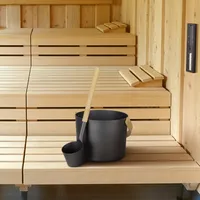 Navaris Aluminium Saunakübel mit Kelle und Sanduhr - Metall Sauna Kübel - Aufgusseimer Set 3tlg. Saunaeimer - leichter Eimer mit Bambus Griff -