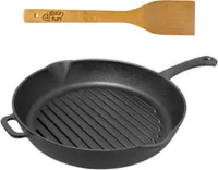 26 cm Grillpfanne Gusseisen Steak Bratpfanne Holzgriff Feuerpfanne Pfannenwender