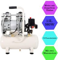 15L Luftkompressor Silent Druckluftkompressor Flüsterkompressor Ölfreier Kompressor mit Öl-Wasser-Abscheider und Manometer