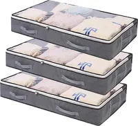3 Stück 90L Groß Aufbewahrungstasche, Faltbare Unterbett Kleideraufbewahrung Schrank Organizer Set mit Verstärkt Griff