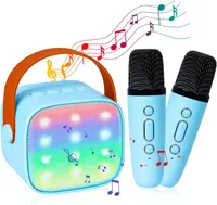 Karaoke Maschine, Mikrofon, Mini-Karaoke-Maschine, Tragbares Bluetooth Karaoke Maschine mit 2 Mikrofonen, mit Stimme wechselnde Effekte & LED-Lichter