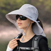 Sonnenhut mit Nackenschutz, UV Schutz Breite Krempe Pferdeschwanzhut, Verstellbarer Sommerhut zum Strandangeln im Freien, Hellgrau