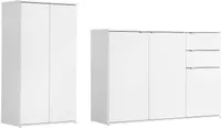 mokebo® Mehrzweckschrank Set 2-teilig 'Die Allzweckwaffe', Schrank-Set mit Midischrank & Kommode in Weiß, auch als moderne Wohnwand, Büromöbel oder Aufbewahrungsschränke