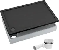 AQUABAD Duschwanne/Duschtasse | Komplettset Basic Black Stone 90x120cm Rechteck | inkl. Styroporträger und Marken-Siphon 90mm mit Chromdeckel | (Gesamthöhe inkl. Träger 16 cm) zum Befliesen