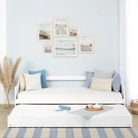 Homestyle4u 1420, Tagesbett Ausziehbett 90x200 cm, Weiß Holzbett Kiefer massiv Einzelbett Bettgestell mit Lattenrost