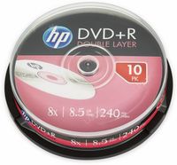 HP DVD+R DL 8,5GB, 240Min, 8x, Cakebox, 10 CDs