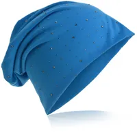 Beanie Muetze Strass Nieten Lichtblau