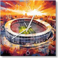 DEQORI Glasuhr 30x30 cm Zahlen 'Stadion Real Madrid' Wanduhr Glas Uhr Design leise Küchenuhr