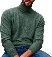 Herren Solid Color Langarm Rollkragenpullover Warmes Strickhemd Pullover Pullover Top-Grün (Asiatische Größe:L)