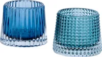 2er Set Teelichthalter H7cm Glas Blau Kerzenhalter Tischdeko Kerzen Retro Deko
