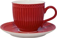 Greengate Tasse mit Untertasse ALICE Rot Kaffeebecher Everyday Geschirr 300 ml