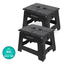 BUDDLEY - Klappbarer Tritt Schwarz L (SET) - Klapphocker - Faltbarer Hocker - Tritthocker - Wohnwagen Tritt - Küchentritt - Faltbarer Campinghocker - Tritt für Erwachsene - Küchenhocker - Klapphocker zum Stehen oder Sitzen