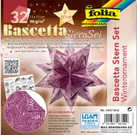 folia 400/1515 - Bastelset Bascetta Stern Winterornament lila/silber, 32 Blatt, 15 x 15 cm, fertige Größe des Papiersterns ca. 20 cm, mit ausführlicher Anleitung - ideal zur zeitlosen Dekoration