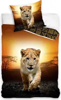Lion - dwustronny komplet pościeli, duży kot 135x200 & 80x80