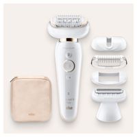 Braun Silk-épil 9 Flex depilator damski / depilator, 5 nasadek, torba, z elastyczną głowicą ułatwiającą usuwanie włosów, 9-006, biały/złoty