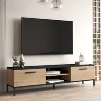 TV stolík Lempäälä Lowboard 160 cm TV stolík s 2 dvierkami a 2 policami Kovové nohy Dub/čierna