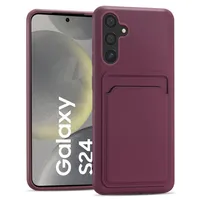 Etui na telefon Samsung Galaxy S24 Silikonowe etui ochronne z kieszenią na kartę Slim Wallet Case, Malinowe