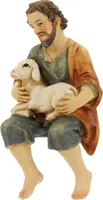 Krippenfigur Hirte mit Schaf, sitzend