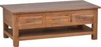 MiaMöbel Wohnzimmertisch Thali - Aus Massivholz (Sheesham) - HBT: 45x120x60 cm - Sofatisch mit 3 Schubladen und 1 Ablage