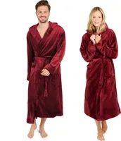 Blumtal Bademantel Damen und Herren - kuschelig weicher Fleece Bademantel mit Kapuze & praktischen Fronttaschen, ® , Größe M, Farbe Dunkelrot