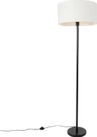 QAZQA - Modern Stehleuchte I Stehlampe I Standleuchte I Lampe I Leuchte schwarz mit Schirm weiß 50 cm - Simplo I Wohnzimmer I Schlafzimmer - Stahl Rund - LED geeignet E27