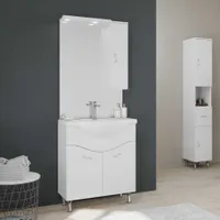 Badezimmerschrank 75 cm 2 Türen und Hängeschrank in Weiß Hochglanz | Easy