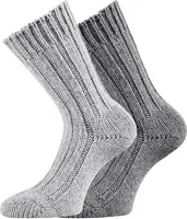 TippTexx 24 2 Paar superweiche Wollsocken mit Alpakawolle für Damen und Herren, Hellgrau-Grau, Größe 35-38