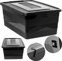 Aufbewahrungsbox Mit Deckel Auf Rädern Clips Organizer Werkstatt Garage Plastikbox 59X39X25 Cm 40 L  Schwarz