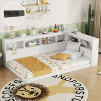 MODFU Schlafsofa Tagesbett 90x200cm, Holzbett Daybett mit Steckdose und 2 USB-Anschlüssen, Weiß (Ohne Matratze)