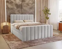 MYSEN Boxspringbett 180x200 Magic Plus mit Bettkästen mit Matratze (14 cm) mit Topper (4 cm) Komplett-Set Polsterbett Bonell H3 Hellgrau
