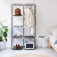 Navaris Stoff Kleiderschrank mit Kleiderstange - Faltschrank 88x170x45cm mit Stange - Schrank groß stabil - Stoffschrank faltbar aus Vlies in Grau