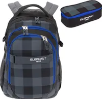Schulrucksack Set 2 Teile Elephant Hero Signature Rucksack Schultasche Jungen Mäppchen Box 12609 Plaid Blau Schwarz r mb